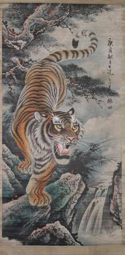 Chinese Ink/Color Scroll Painting of a Tiger