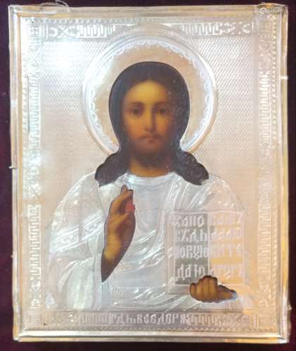 Russian icon of Christ.Hallmarked and dated 1891.