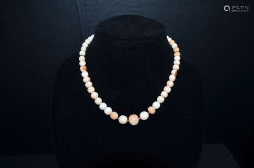 1920 Chinese Peach Color Coral Necklace w/14K