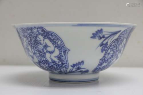 Chinese Blue/White Porcelain Bowl, Child Design