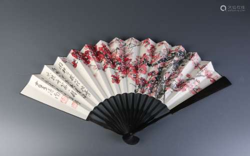 Chinese Watercolor Painting on Fan, Signed
