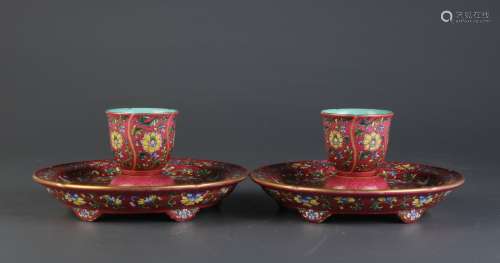 Pair of Chinese Famille Rose Porcelain Cup &Saucer