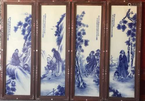 Set of Chinese Blue/White Porcelain Plaques, Marke