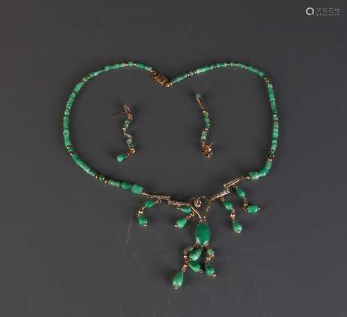 Set of Emerald Necklace & Earring w/ Diamond