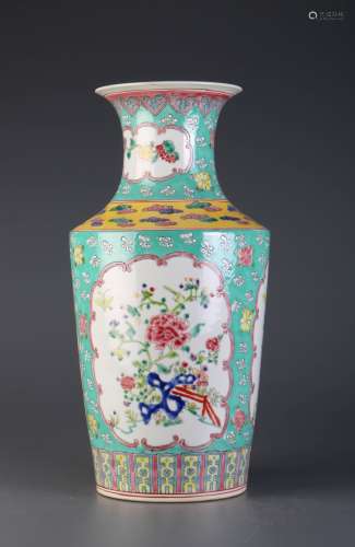 Chinese Turquoise Glazed Famille Rose Vase