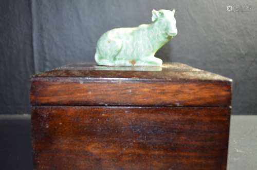 Chinese Jewelry Box w/ Porcelain Goat Atop