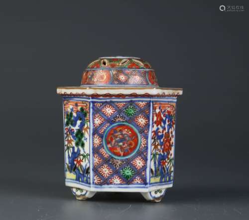 Chinese Small Hexagon Incense Burner w/ Cover