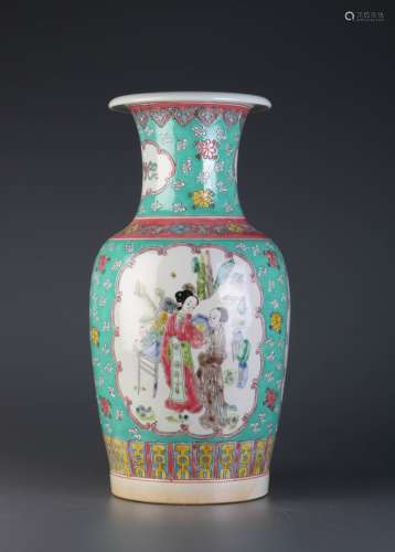 Chinese Turquoise Glazed Famille Rose Vase