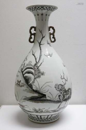 Chinese White Glazed Porcelain Vase w/ Ears