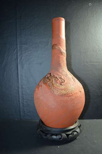 19th C. Japanese Old Zisha Dragon Vase