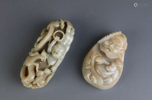 2 Pieces of Chinese Celadon Jade Carvings