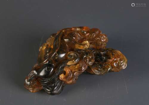 Chinese ChiLong Amber Carving