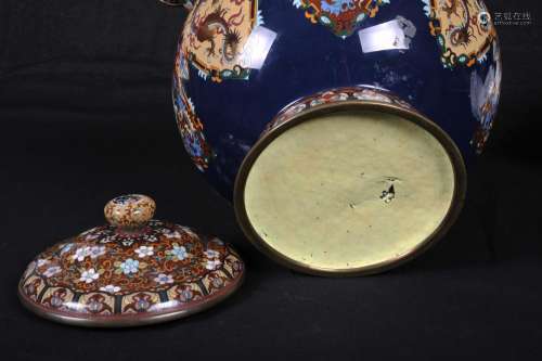 日本19世纪或更早七宝烧珐琅绘龙凤金属胎盖罐