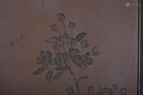 19世纪雕漆锦纹边花鸟挂屏