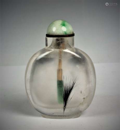 Crystal Snuff bottle with Jade Spoon