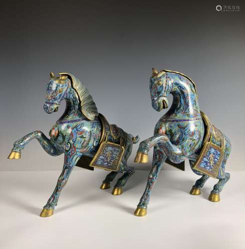 Pair of Bronze Cloisonne Enamel Horses