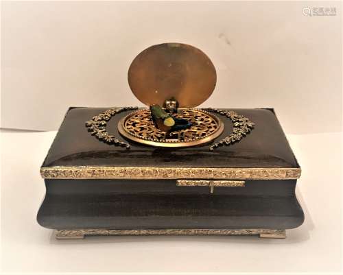 Lacquered Wood in Bronze  Automaton Singing Bird Box