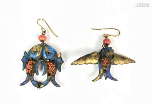 Pair of Kingfisher Feather Earrings of Fish