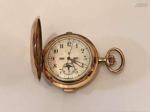 14k Moon Phase Repeated Quarter Pocket Watch