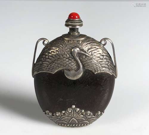 Chinese Silver Snuff bottle Textured Finish with Mark