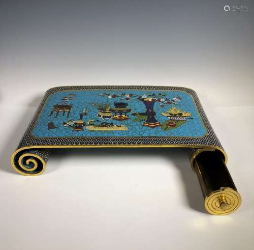 A Cloisonne Enamel Scroll-Form Stand