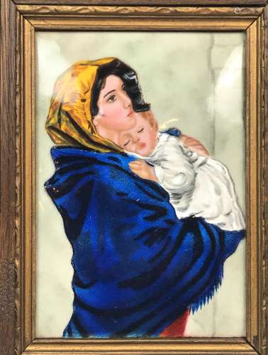 Painting of Mother hollering Sleeping Baby