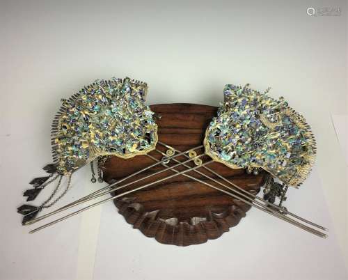 Pair Kingfisher Feather Ceremonial Hair Pins