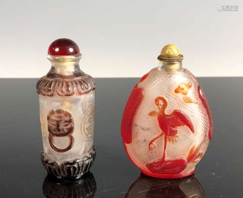 Pair of Glass Snuff Bottles With Top