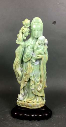 Carved Jadeite Figure of GuanYin