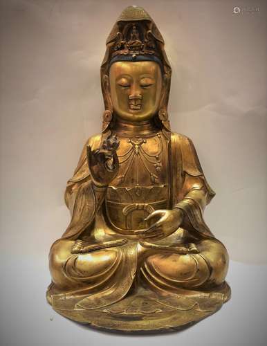 Large Gilt Bronze Buddha Of GuanYin