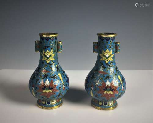 Pair of Cloisonne Enamel Pear Shaped Vases