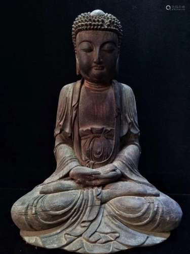 Carved Wooden Figure of Seated Buddha