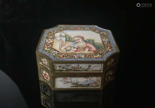 Bronze and Enamel Box with Mark