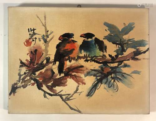 Watercolor on Canvas Painting of Two Birds