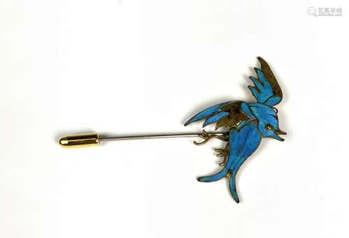 Kingfisher Feather Stick Pin of Bird