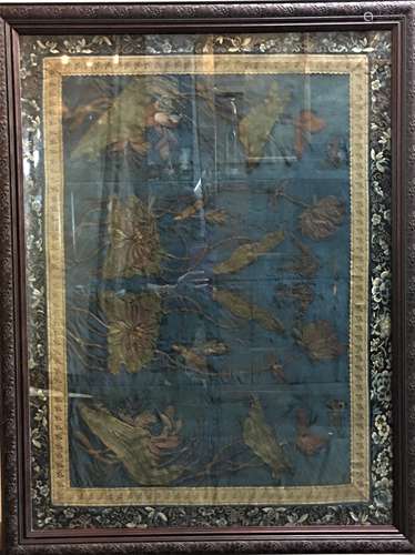 Embroidered Silk Panel in Wood Frame