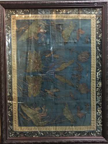 Embroidered Silk Panel in Wood Frame