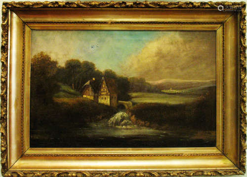 OIL ON CANVAS, Bavaria Home with Waterfall