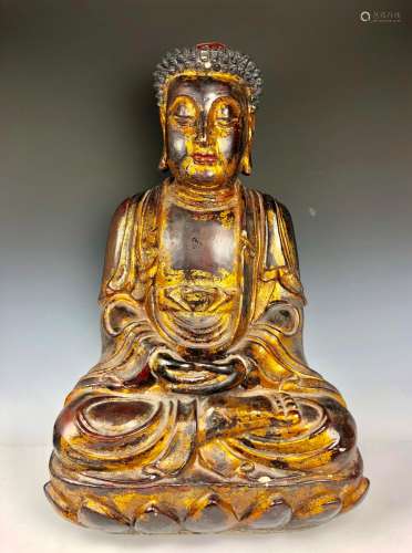 A Carved Wood Figure Of Buddha