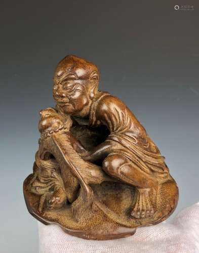 Carved Bamboo Figure of Man and Beast