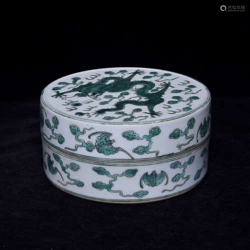 A DAQINGJIAQINGNIANZHI GREEN COLOR DRAGON PATTERN SEAL BOX