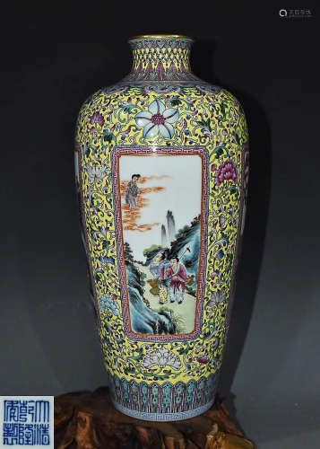 QING QIANLONG DYANSTY A FAMILLE ROSE MEI VASE WITH QIANLONG NIANZHI MARK