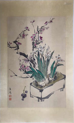 WANGXUETAO PEACH BLOSSOM&NARCISSUS PAINTING