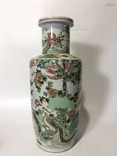 A MULTICOLORED CHINESE-STAFF-SHAPED VASE, QING DYNASTY