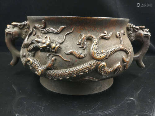 A DRAGON SHAPED DOUBLE EAR CENSER, QING DYNASTY