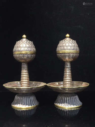 A PAIR OF SILVER GILT BOSHAN CENSERS, TANG DYNASTY