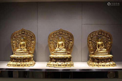 A BRONZE GILT SANSHI BUDDHA, EARLY QING DYNASTY