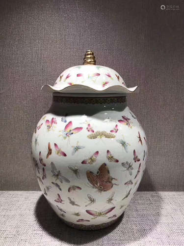 A DAQING GUANGXU NIANZHIKUAN PASTEL BUTTERFLY DESIGN JAR