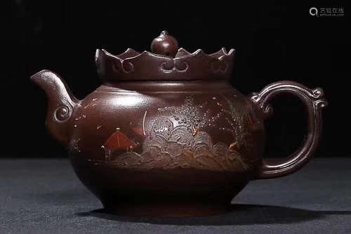 A WANGNANLIN MARK OLD PURPLE CLAY TEAPOT 510CC