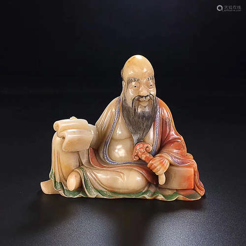 A SHOUSHAN STONE CARVING PROFOUND SCHOLAR FIGURE STATUE